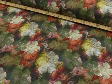 Stretch Jeans Druck Blüten Gelb, Rot Dunkelgrün